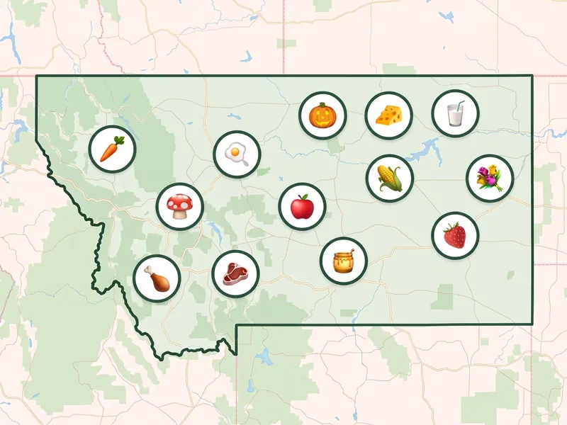 A map of Montana with a pin for each kind of produce its farms, stands and markets sell