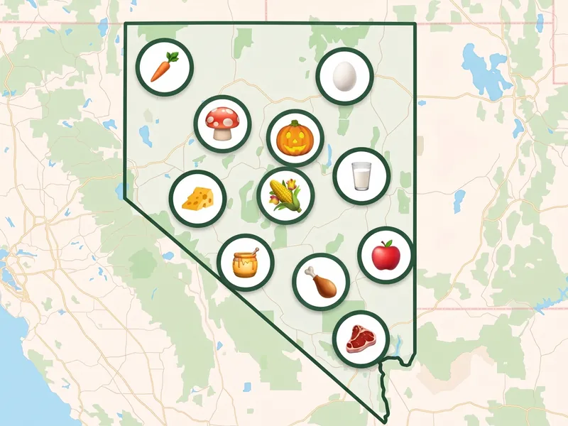 A map of Nevada with a pin for each kind of produce its farms, stands and markets sell