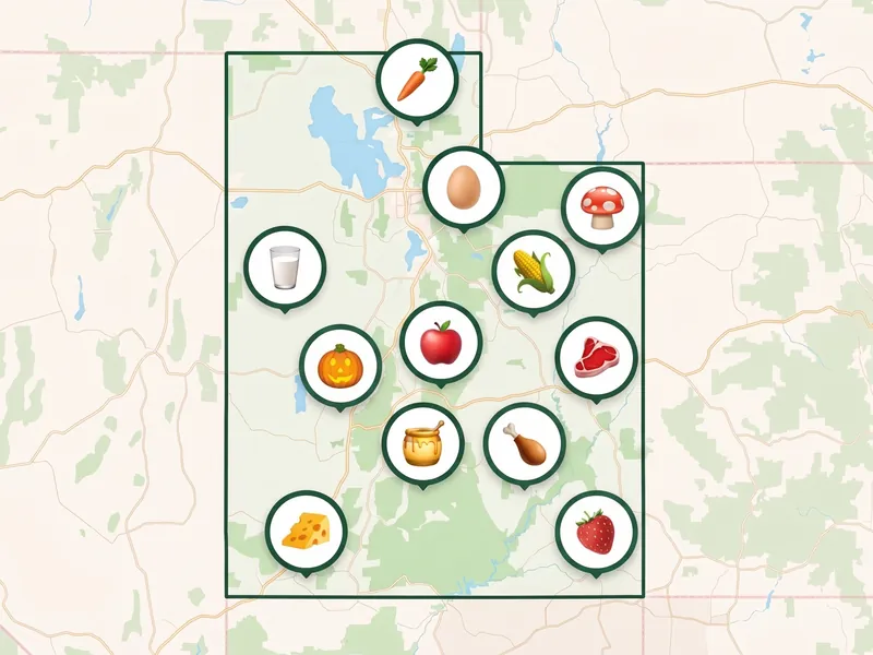 A map of Utah with a pin for each kind of produce its farms, stands and markets sell